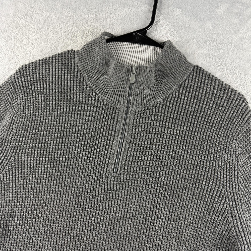 The Normal Brand Sweater Mens Large Gray Waffle Knit Quarter Zip Mock Neck